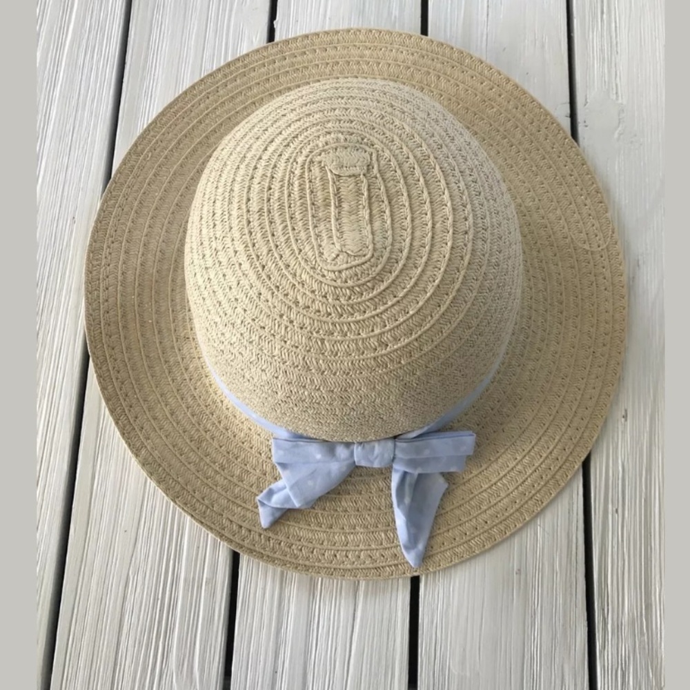 Gymboree Straw Hat Prep Club polka dot Ribbon